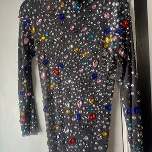 Embellished Rhinestone Mesh Long Sleeve Gown | Editorial / Photoshoot Dress